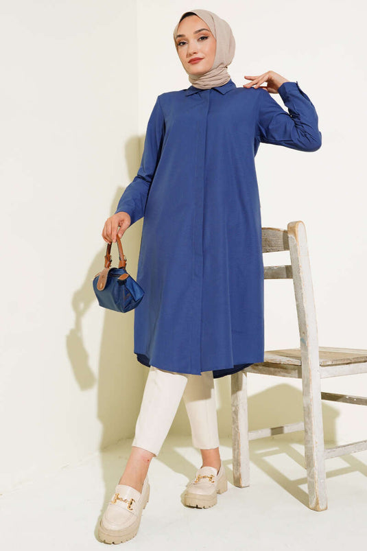 Tunique longue à col classique bleu marine