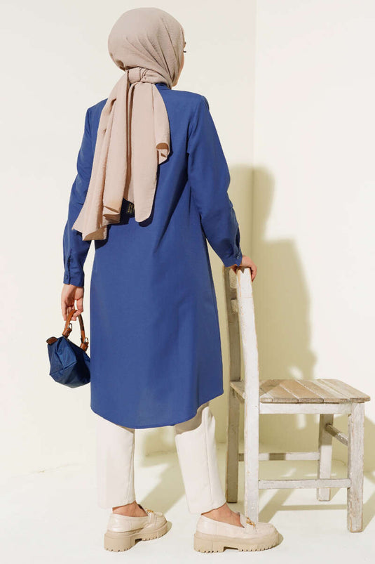 Tunique longue à col classique bleu marine