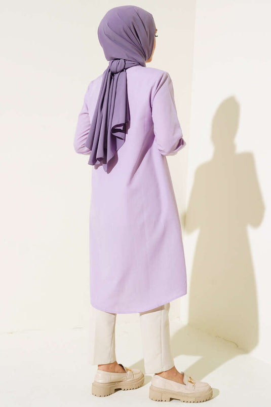 Tunique longue à col classique lilas