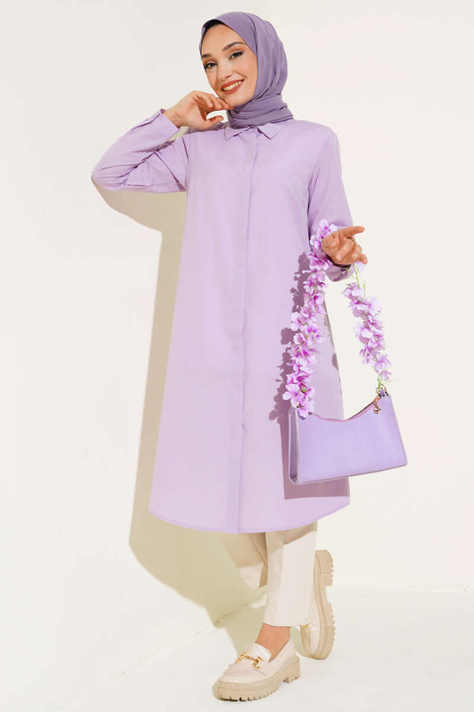 Tunique longue à col classique lilas