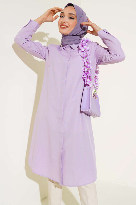 Tunique longue à col classique lilas