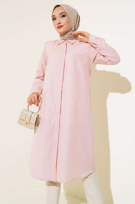 Uzun Model Klasik Yaka Tunik Pudra