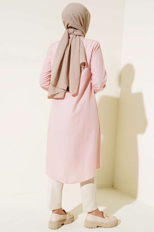Uzun Model Klasik Yaka Tunik Pudra