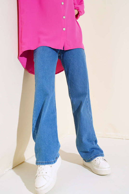 Lange, lockere Jeanshose Denimblau