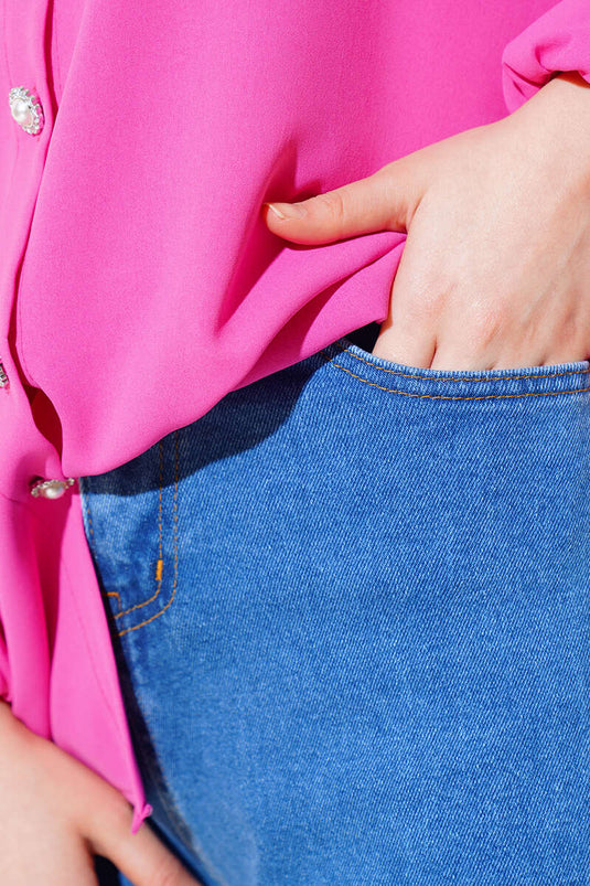 Lange, lockere Jeanshose Denimblau