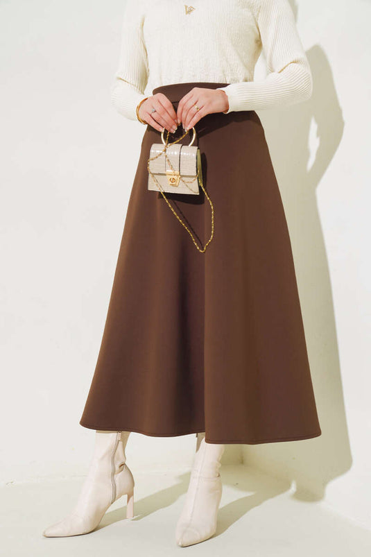 Long Scuba Skirt Brown