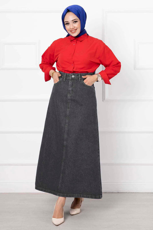 Uzun Tesettür Kot Etek Antrasit