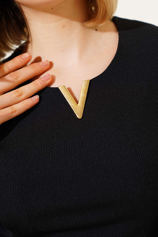 Schwarze Kurzarmbluse mit V-Ausschnitt