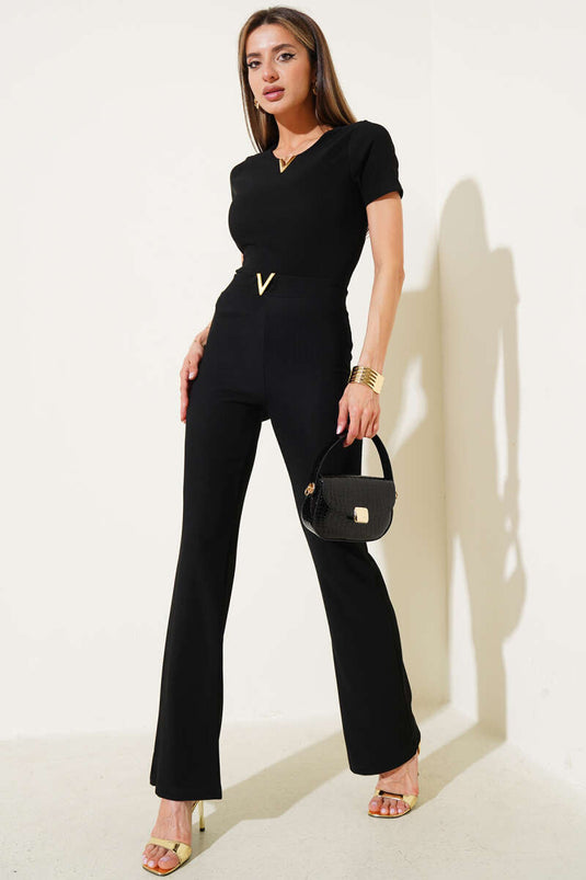 V Accessory Korte Mouw Tweedelig Pak Zwart