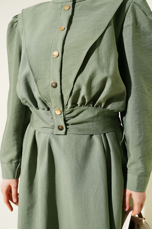 V-Neck Jacket Vest Two Piece Suit Khaki