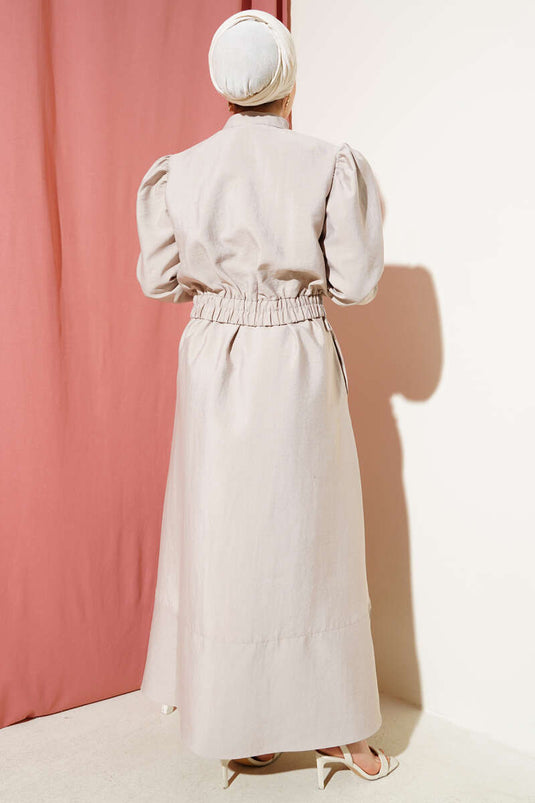 V-Neck Jacketed Vest Two Piece Set Stone