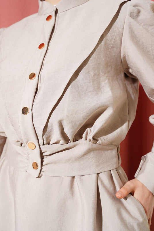 V-Neck Jacketed Vest Two Piece Set Stone