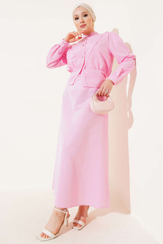 Pink Vest Suit with V-Neck Jacket