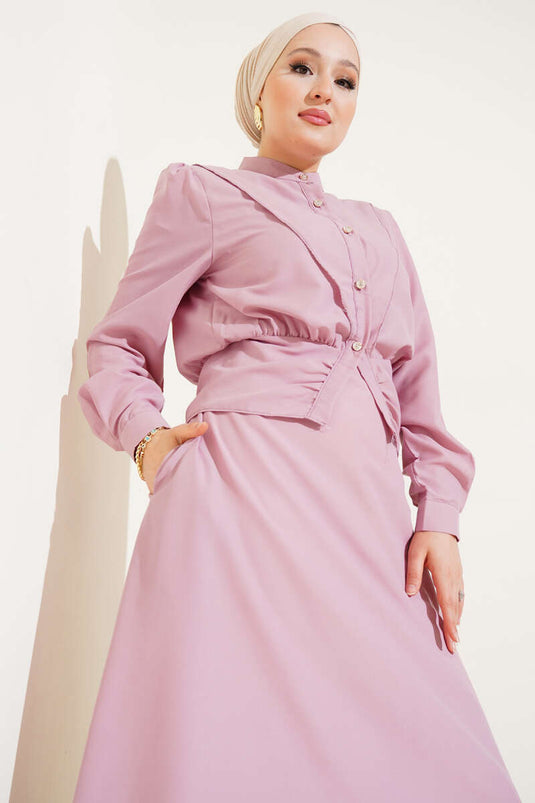 V Alerli Ceketli Jile Takım Pudra