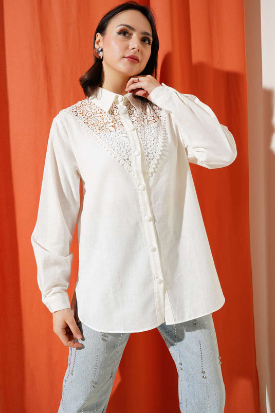 V Lace Shirt Ecru