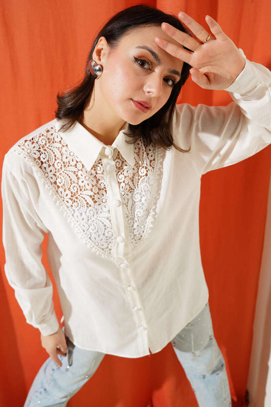 V Lace Shirt Ecru