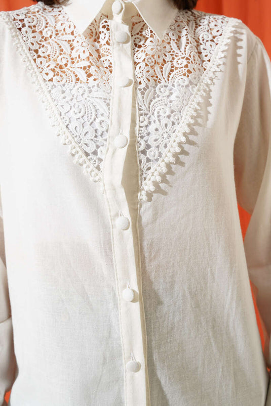 V Lace Shirt Ecru