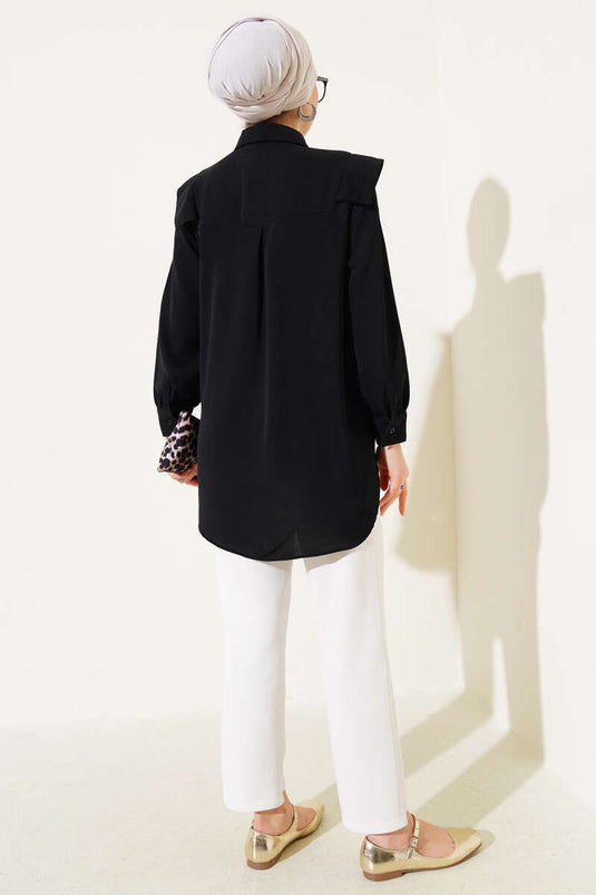 V Detaylı Gömlek Siyah