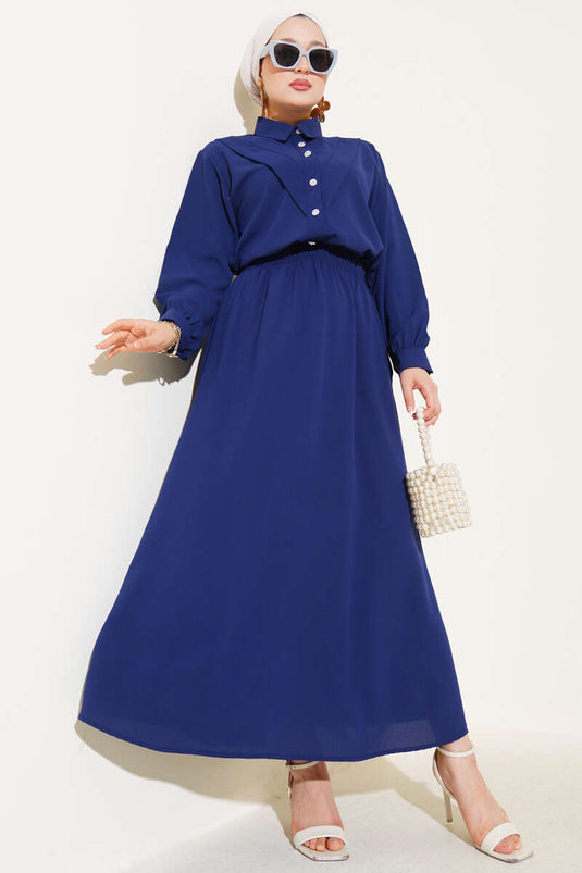 V-Seam Skirted Two-Piece Suit Navy Blue