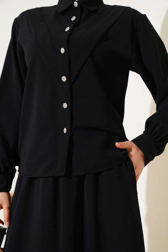 V-Seam Skirted Two-Piece Suit Black