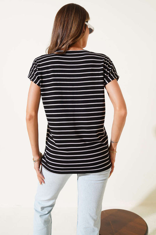 V-Zip Striped T-shirt Black