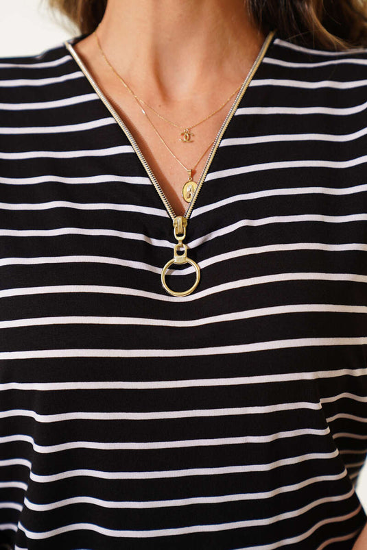 V-Zip Striped T-shirt Black