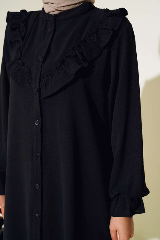 V Ruffle Shirt Black