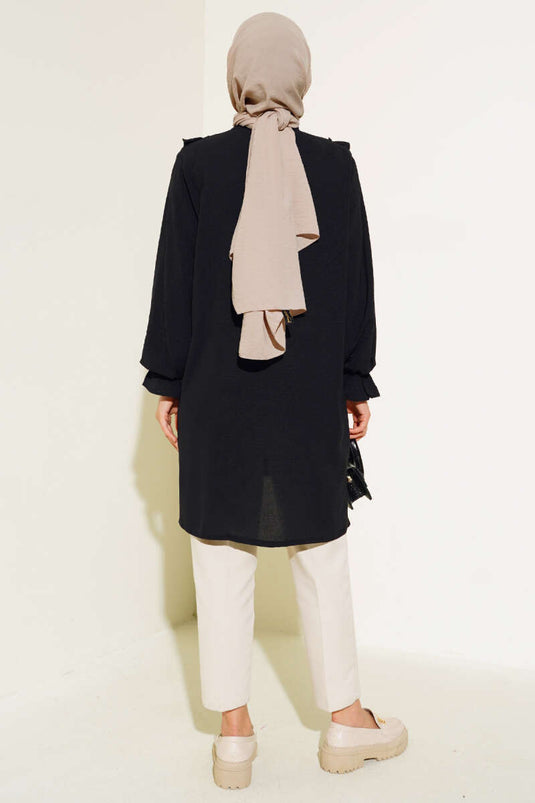 V Ruffle Shirt Black