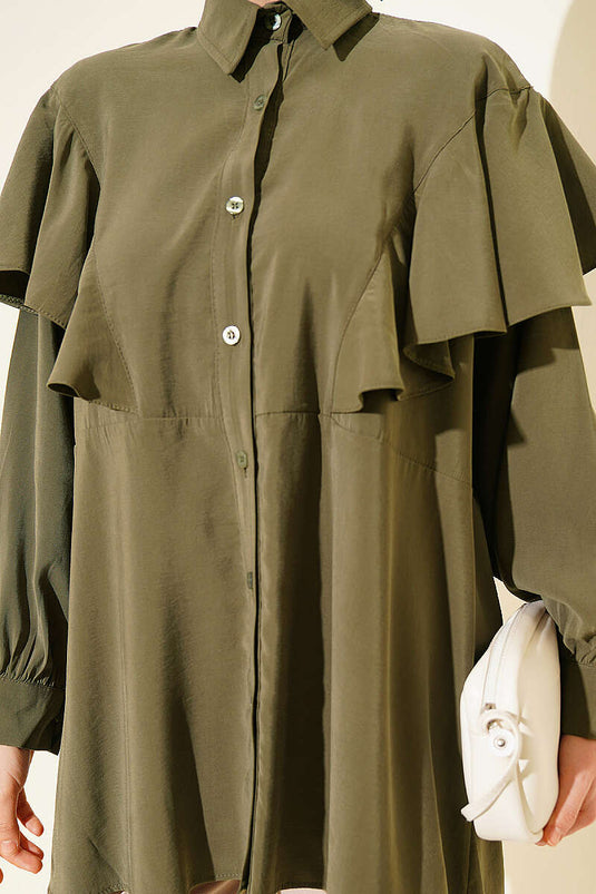Camicia larga in modal con volant V kaki