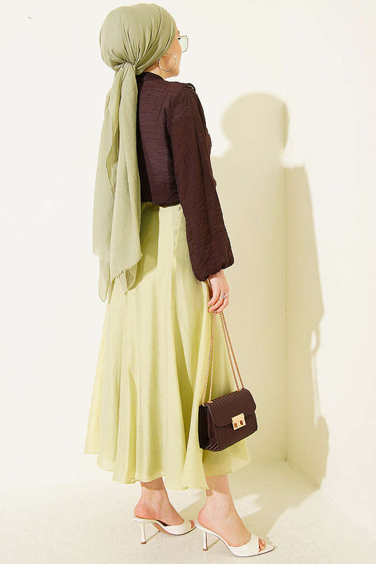 Ruffled Collar Tie-Detail Short Shirt In Spicy Brown