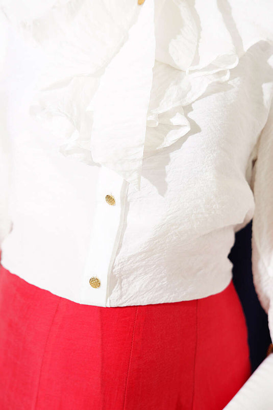 Camicia Corto Con Volant E Collo Con Fiocco Ecru