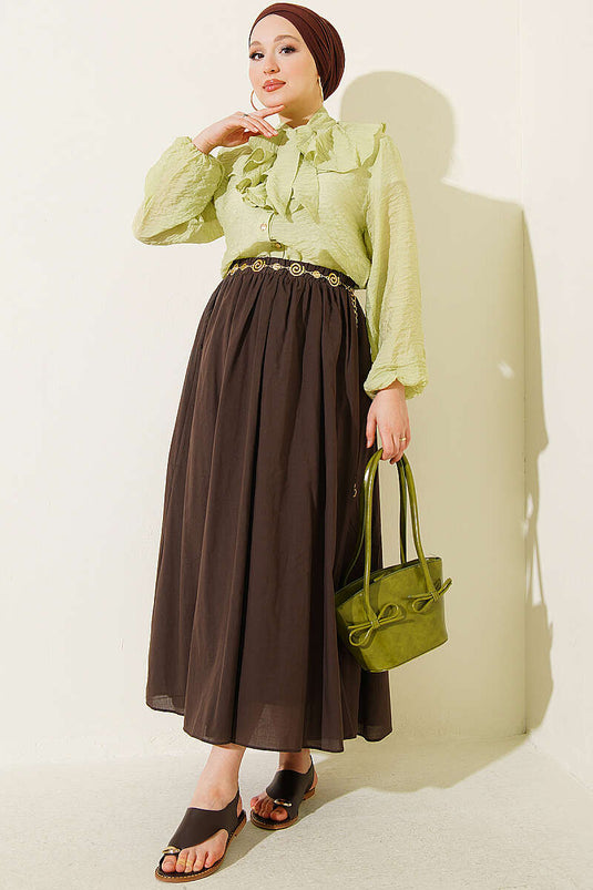 F Ruffled Collar Tie-Detail Short Shirt In Pistachio Green