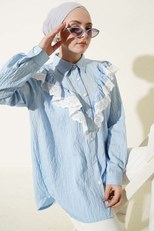 Tunica a righe con pizzo V blu