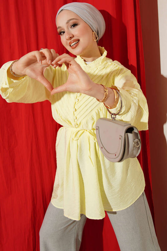 V Ribbed Half-Button Tunic Yellow