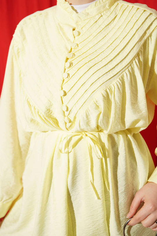 V Ribbed Half-Button Tunic Yellow