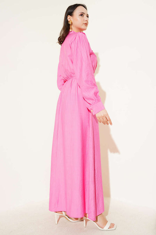 V-Piece Elastic Waist Dress Pink