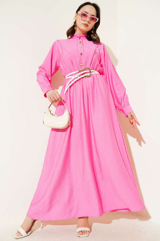 V-Piece Elastic Waist Dress Pink