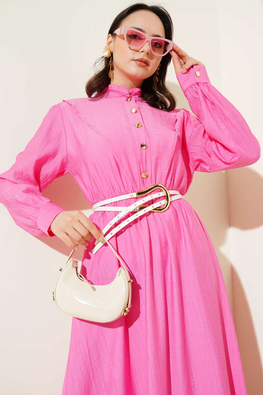 V-Piece Elastic Waist Dress Pink