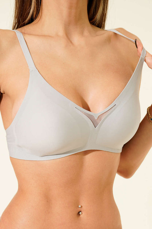 V Transparan Sıfır His Ziro Gram Sütyen Gri