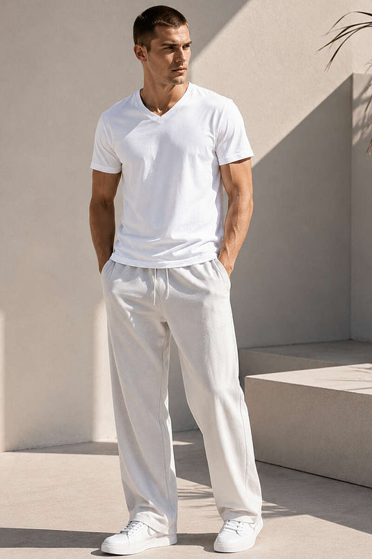 V Yaka Basic Erkek T-shirt Beyaz