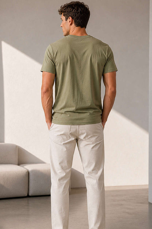 V Yaka Basic Erkek T-shirt Haki