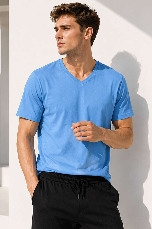 V Yaka Basic Erkek T-shirt İndigo