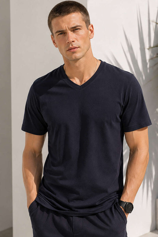 V Yaka Basic Erkek T-shirt Lacivert