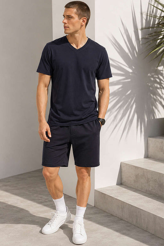 V Yaka Basic Erkek T-shirt Lacivert