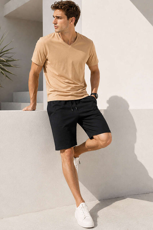 V Yaka Basic Erkek T-shirt Taba