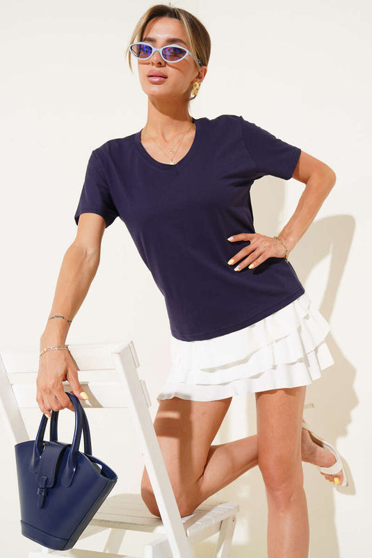 V-Neck Basic T-shirt Navy Blue