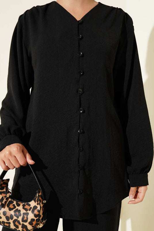 V-Neck Brit Buttoned Ayrobin Two Piece Suit Black