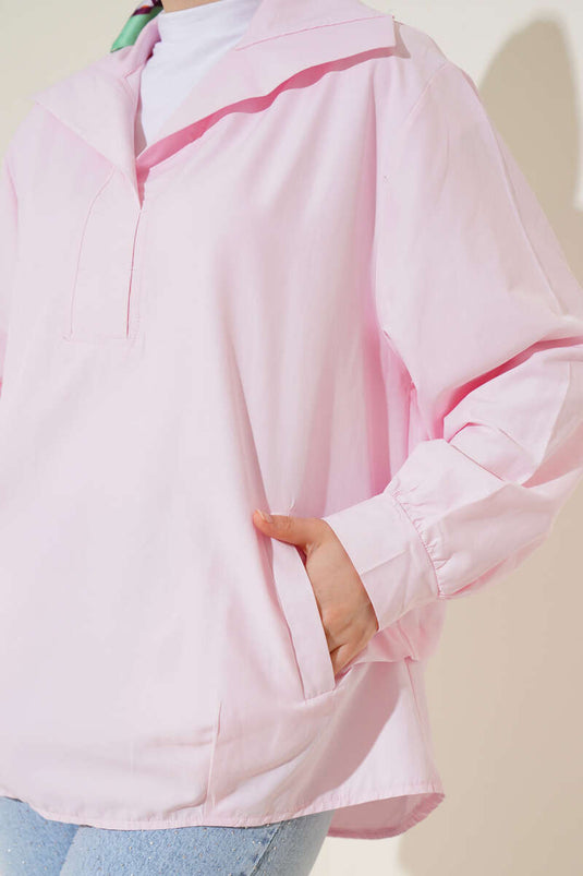 V Neck Pocket Tunic Pink