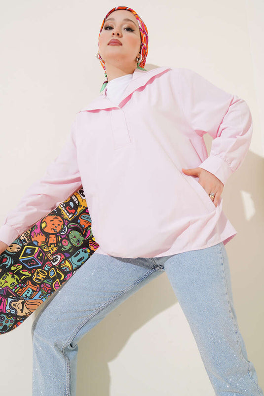 V Neck Pocket Tunic Pink