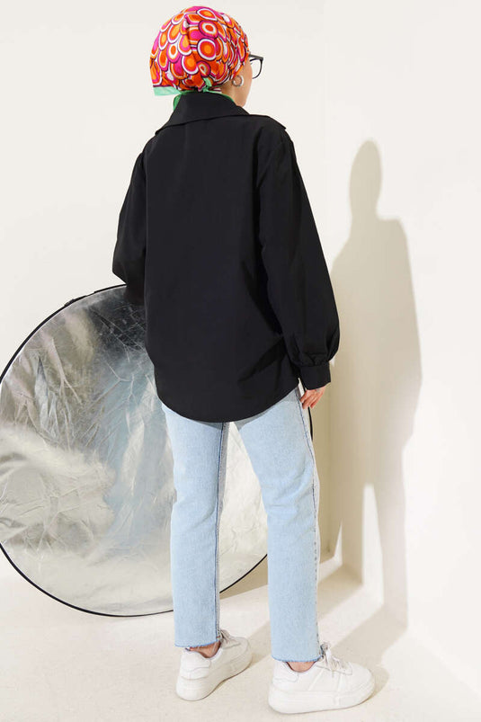 V Yaka Cepli Tunik Siyah